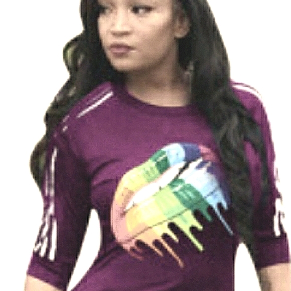 Sexy Plum Purple Bodycon Rainbow Lips Maxi Dress size S - Picture 3 of 14